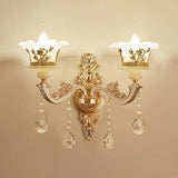 Traditional Wall Light Fixture With Imitation Jade Gold Design And Crystal Draping 2 / D