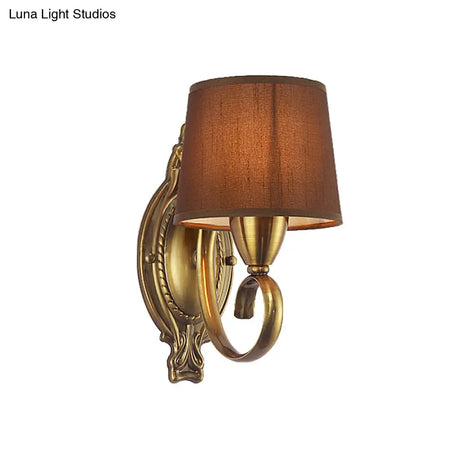 Traditional Wall Mount Lamp 1/2-Light Metal Sconce With Fabric Shade In Coffee For Living Room