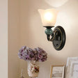 Traditional Wall Mounted Black Flared Lamp With Opal Ribbed Glass And Swirl Arm For Bedroom Sconce 1