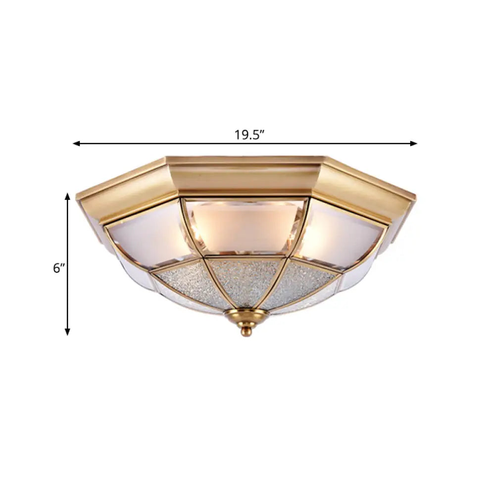 Traditional Water Glass Brass Cone Flush Mount Ceiling Light Fixture - 6/8/10 Bulbs Hallway Décor