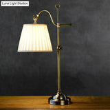Traditional White Bedroom Desk Lamp With Barrel Fabric Shade - 1 Light Study
