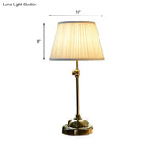 Traditional White Bedroom Desk Lamp With Barrel Fabric Shade - 1 Light Study