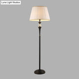 Traditional White Bucket Pleated Fabric Floor Lamp Stand Up Lighting For Living Room