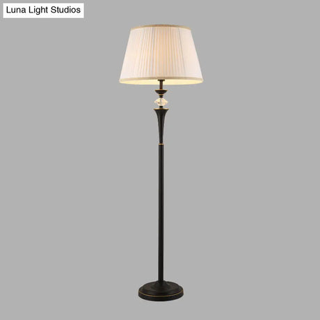 Traditional White Bucket Pleated Fabric Floor Lamp Stand Up Lighting For Living Room
