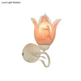 Traditional White Floral Wall Sconce Light With Frosted Glass Elegant 1-Head Lighting For Living
