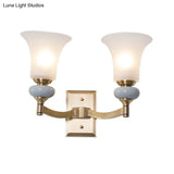 Traditional White Glass Bell Up Wall Mount Gold Lamp For Living Room