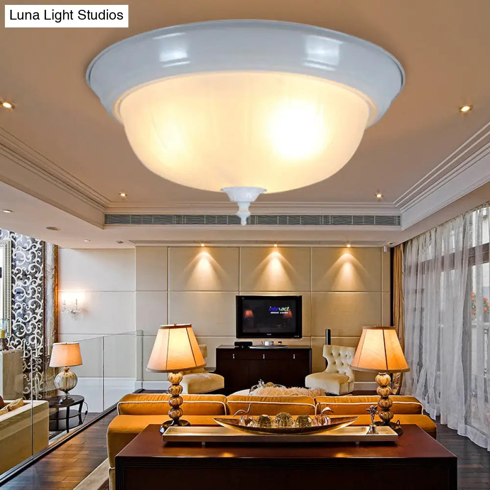Traditional White Glass Bowl Flush Mount Lamp For Living Room 13’/15’ Wide