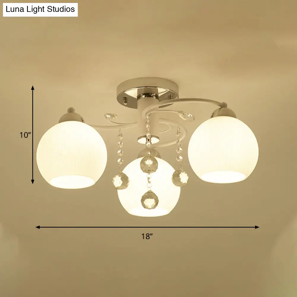 Traditional White Glass Ceiling Lamp With Crystal Draping - 3/5 Head Flush Mount