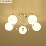 Traditional White Glass Ceiling Lamp With Crystal Draping - 3/5 Head Flush Mount