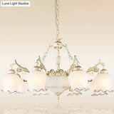 Traditional White Glass Chandelier - Flower Bud Design | Dining Room Drop Lamp 11 Lights