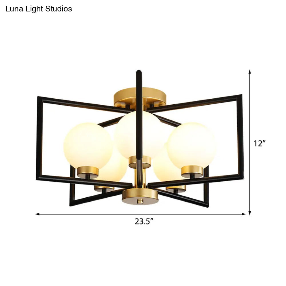 Traditional White Glass Flush Mount Ceiling Fixture With 5 Lights For Living Room