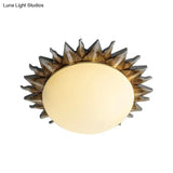 Traditional White Glass Flush Mount Ceiling Light For Dining Room - 1/3 Sunburst Lights Sizes 9’