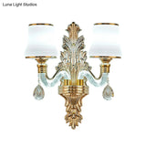 Traditional White Glass Gold Wall Sconce With Illuminated Arm For Living Room Lighting