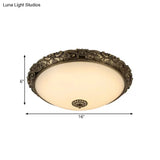 Traditional White Glass Led Bedroom Ceiling Lamp - Brass Domed Flush Mount Lighting (12’/16’/19.5’)
