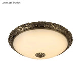 Traditional White Glass Led Bedroom Ceiling Lamp - Brass Domed Flush Mount Lighting (12’/16’/19.5’)