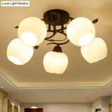 Traditional White Glass Semi Flush Ceiling Light For Living Room - 1 Globe Fixture