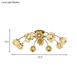 Traditional White Glass Semi - Flush Petal Ceiling Light With 12 Lights