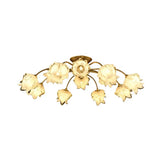 Traditional White Glass Semi - Flush Petal Ceiling Light With 12 Lights / B