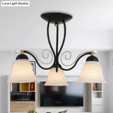 Traditional White Glass Semi-Mount Living Room Ceiling Light With 3 Lights By Bell