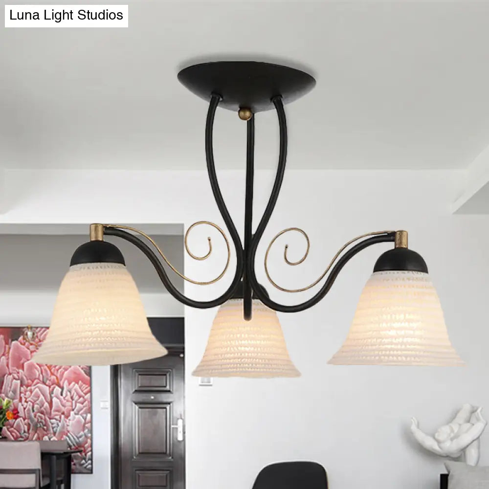 Traditional White Glass Semi-Mount Living Room Ceiling Light With 3 Lights By Bell