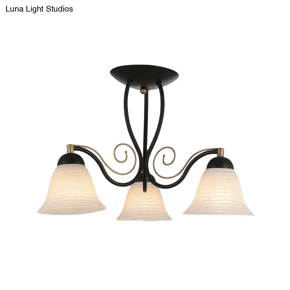 Traditional White Glass Semi-Mount Living Room Ceiling Light With 3 Lights By Bell