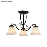 Traditional White Glass Semi-Mount Living Room Ceiling Light With 3 Lights By Bell