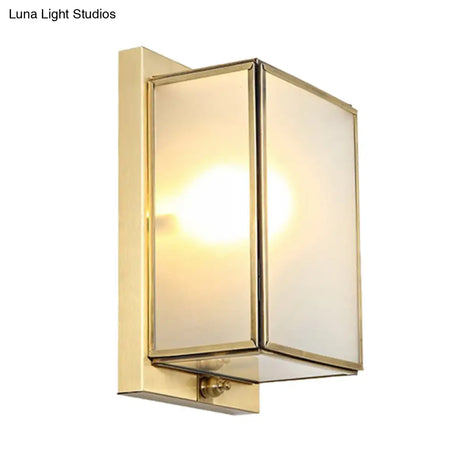 Traditional White Glass Wall Sconce With Brass Rectangle Frame - 1/2 Heads Lighting For Living Room