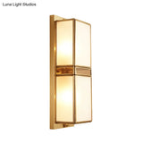 Traditional White Glass Wall Sconce With Brass Rectangle Frame - 1/2 Heads Lighting For Living Room