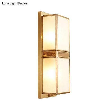 Traditional White Glass Wall Sconce With Brass Rectangle Frame - 1/2 Heads Lighting For Living Room