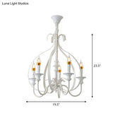 Traditional White Metal Chandelier Light With Swooping Arms 5 Lights For Dining Room Pendant