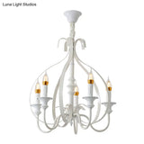 Traditional White Metal Chandelier Light With Swooping Arms 5 Lights For Dining Room Pendant