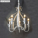 Traditional White Metal Chandelier Light With Swooping Arms 5 Lights For Dining Room Pendant