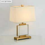 Traditional White Rectangle Study Lamp With Metal Base - Perfect Reading Light (1 Bulb)