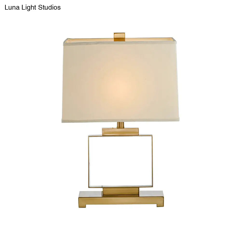 Traditional White Rectangle Study Lamp With Metal Base - Perfect Reading Light (1 Bulb)