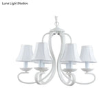 Traditional White Scalloped Chandelier - 3/6/8 Light Fabric Hanging Pendant For Living Room