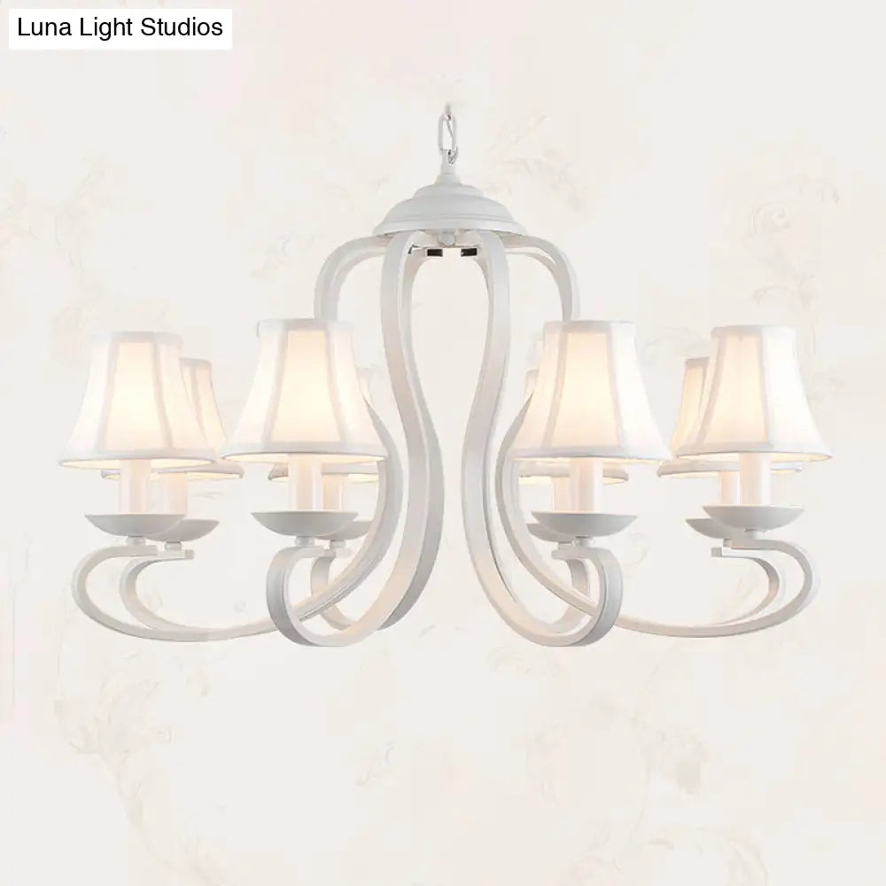 Traditional White Scalloped Chandelier - 3/6/8 Light Fabric Hanging Pendant For Living Room