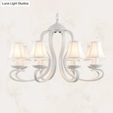 Traditional White Scalloped Chandelier - 3/6/8 Light Fabric Hanging Pendant For Living Room