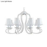 Traditional White Scalloped Chandelier - 3/6/8 Light Fabric Hanging Pendant For Living Room
