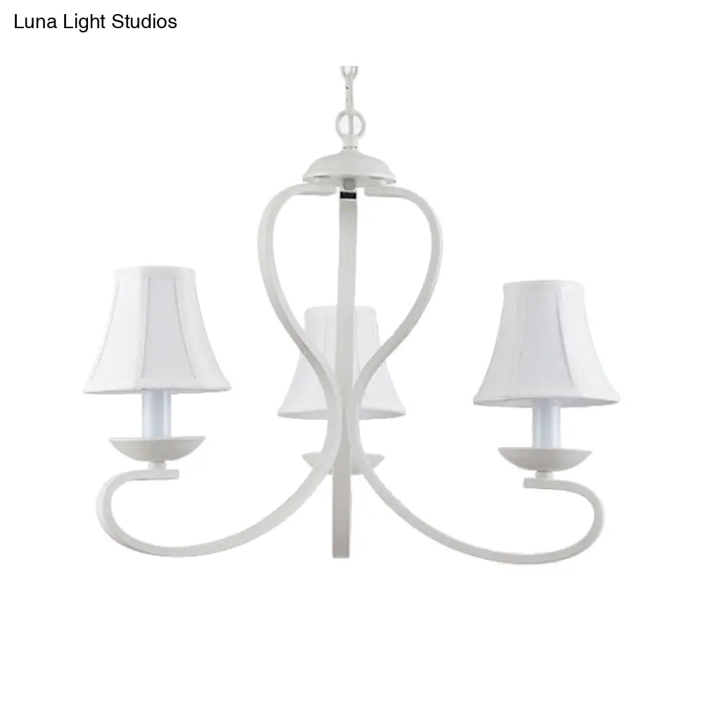 Traditional White Scalloped Chandelier - 3/6/8 Light Fabric Hanging Pendant For Living Room