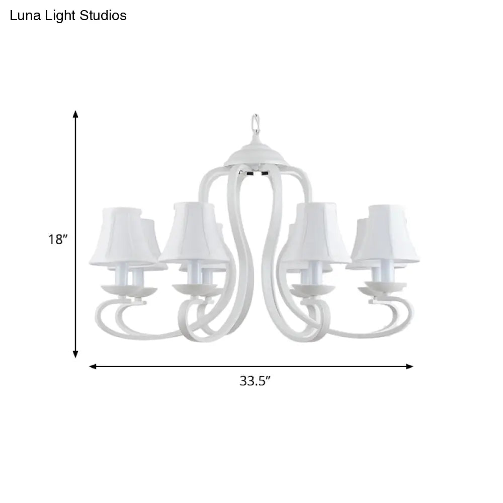 Traditional White Scalloped Chandelier - 3/6/8 Light Fabric Hanging Pendant For Living Room