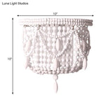 Traditional White Sconce Light Fixture - 1 Bedroom Wall Mount Lighting With Basket Wood Shade