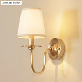 Traditional White Wall Lamp With Gold Swoop Arm & Cone Light