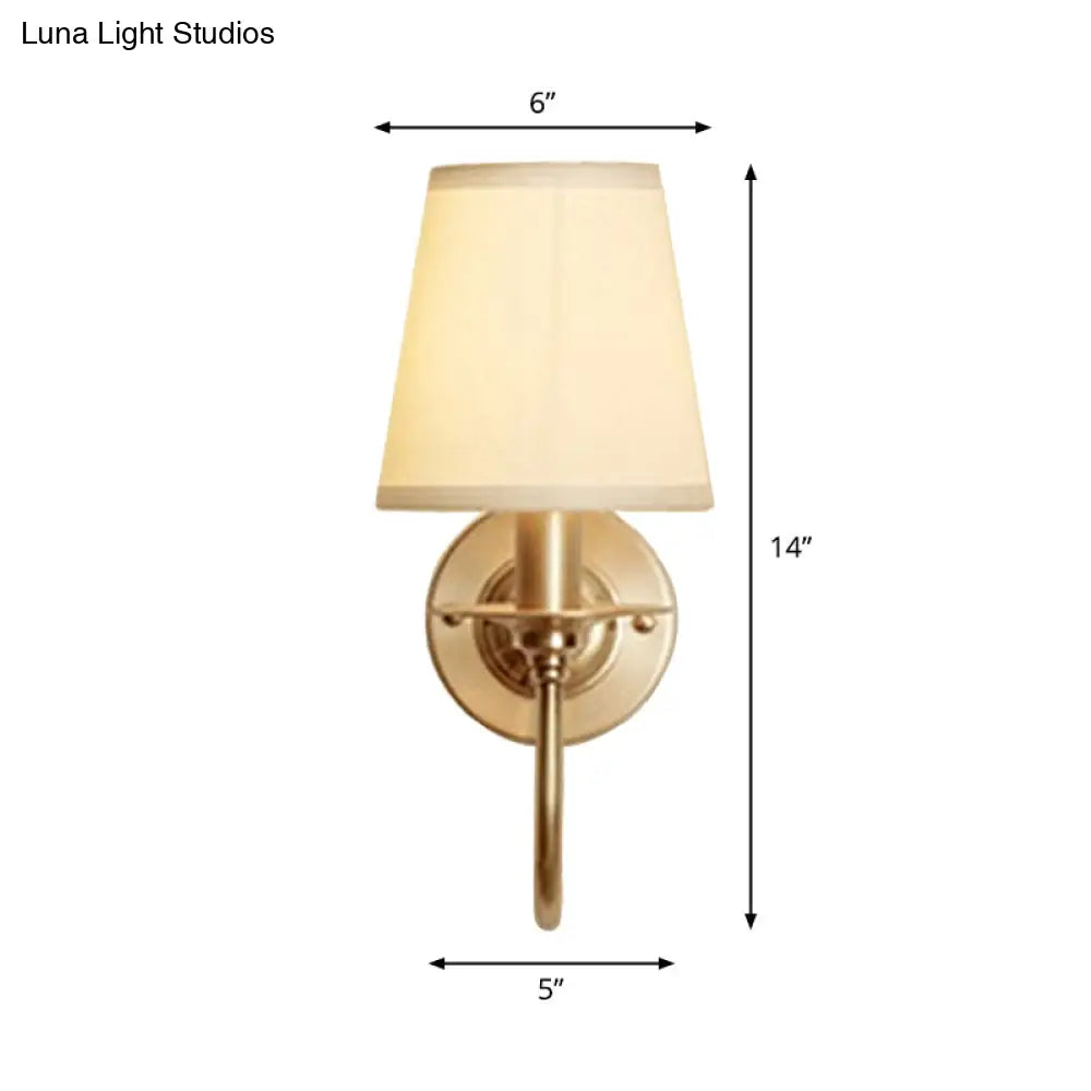 Traditional White Wall Lamp With Gold Swoop Arm & Cone Light