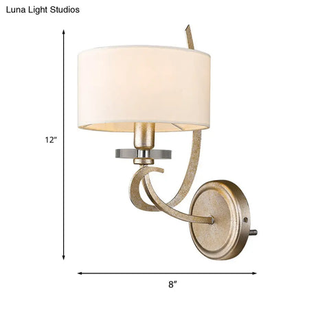 Traditional White Wall Sconce With Fabric Shade - Drum Style