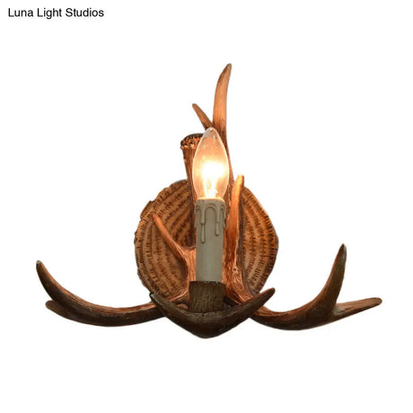 Traditional White/Wood Resin Corridor Wall Lamp With Exposed Bulb - 1 Light Sconce Fixture