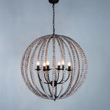 Traditional Wood Beaded Sphere Pendant Chandelier With Inner Candelabra Design Grey / Large