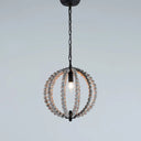 Traditional Wood Beaded Sphere Pendant Chandelier With Inner Candelabra Design Grey / Small