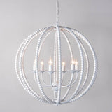 Traditional Wood Beaded Sphere Pendant Chandelier With Inner Candelabra Design White / Large