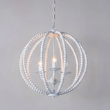 Traditional Wood Beaded Sphere Pendant Chandelier With Inner Candelabra Design White / Medium