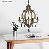 Traditional Wood Ceiling Light: 5-Light Dark/Wood/White Lantern Chandelier For Bedroom